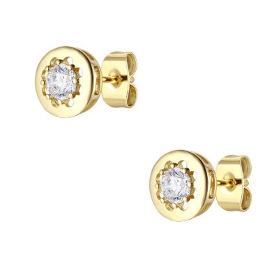 14k Gold Plated with  Cubic Zirconia Round Modern Bezel Stud Earrings