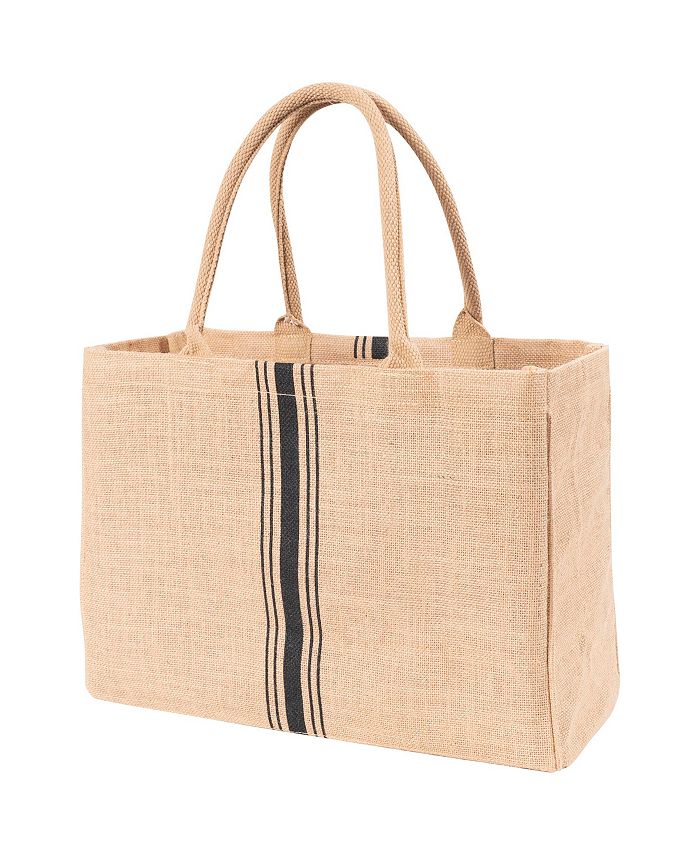 KAF Home Jute Market Tote Bag with Triple Stripe Print Macy's