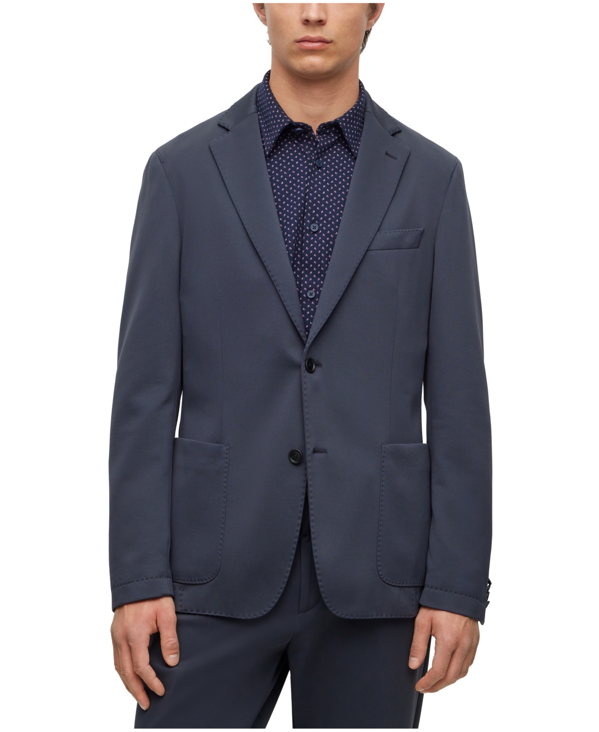 Hugo Boss Slim-fit Jacket In Micro-patterned Performance-stretch Jersey In Dark Blue