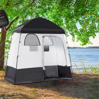 Two Room Pop Up Shower Tent w/ Shower Bag, Floor & Carry Bag,