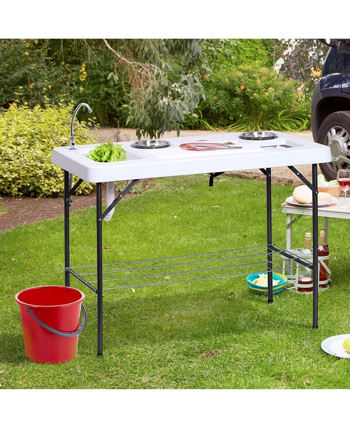 Outsunny Portable Folding Camping Table with Sink, Faucet, Dual