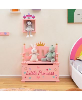Kids Princess Wooden Bench Seat Toy Box Storage Organizer Children Playroom