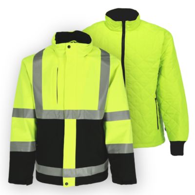 Men's HiVis 3-in-1 Rainwear Jacket - High Visibility, Waterproof, Breathable, Reflective Safety Coat with Removable Liner