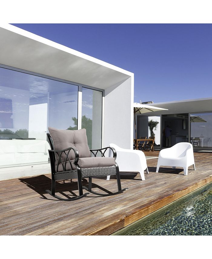 Outsunny Outdoor Wicker Rocking Chair with Padded Cushions, Aluminum