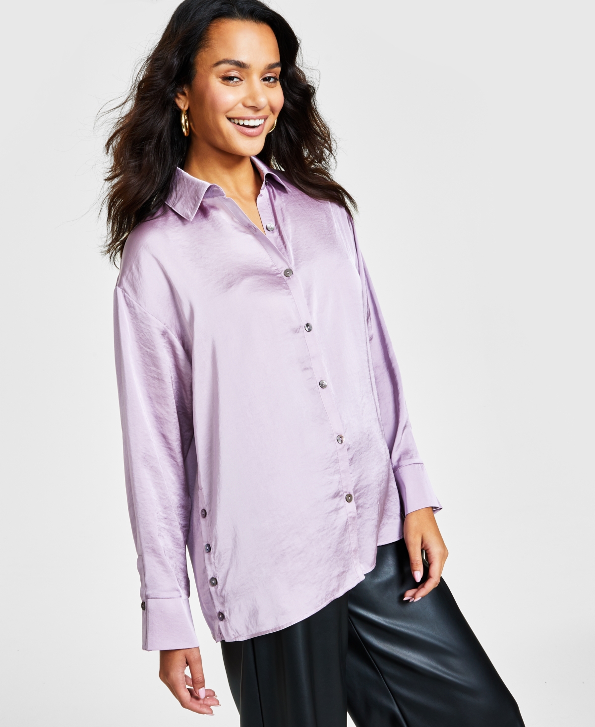 Women's Shine Button-Up Blouse, Created for Macy's - Misty Lavender