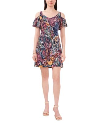 MSK - Women's Paisley-Print Cold-Shoulder Dress
