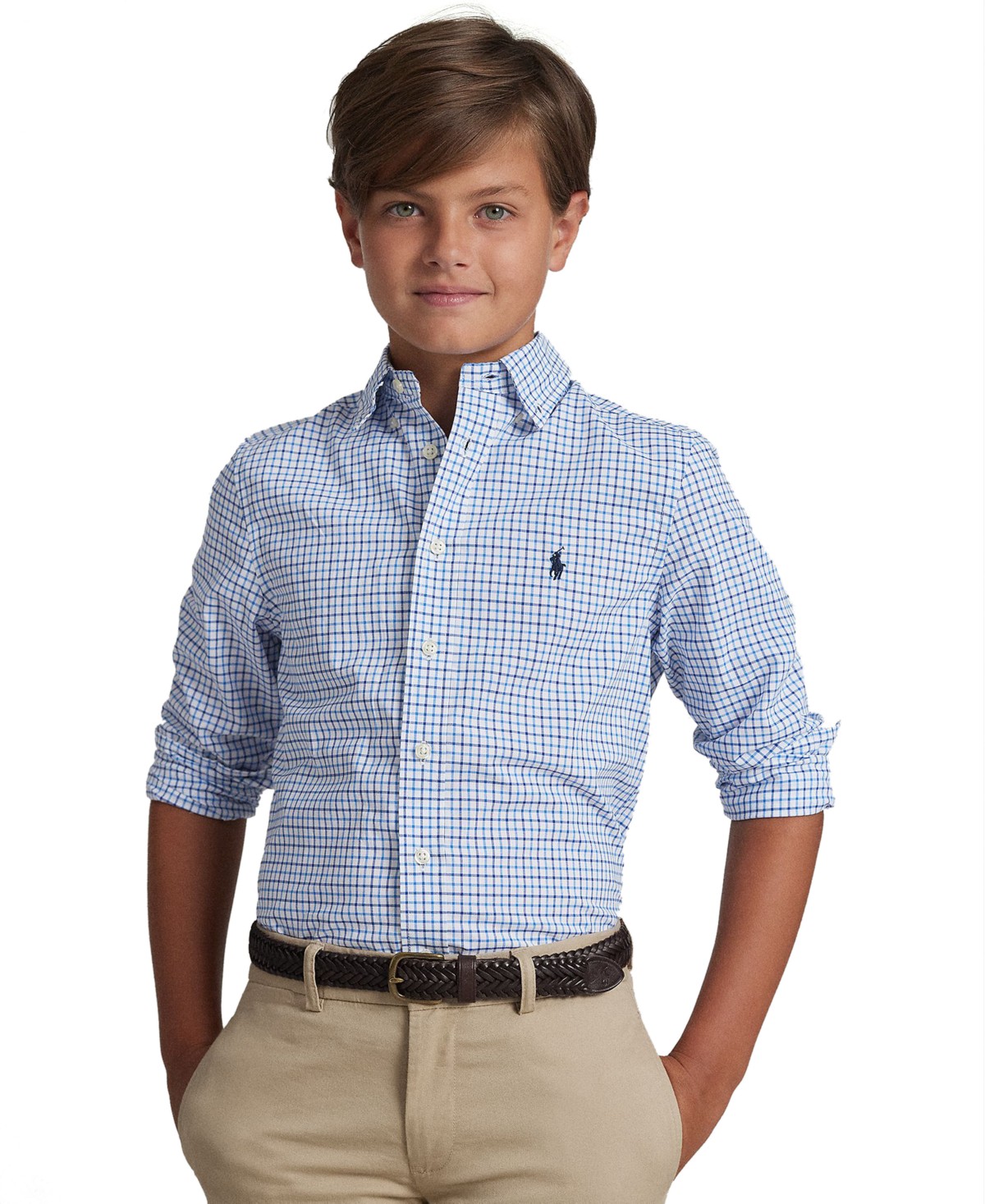 Рубашка Polo Ralph Lauren в клетку из хлопкового поплина для мальчиков — фото 1