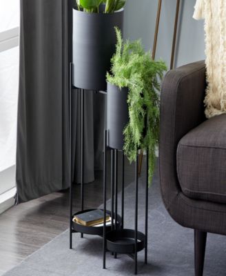 Black Metal Indoor Outdoor Planter with Removable Stand Set of 2 