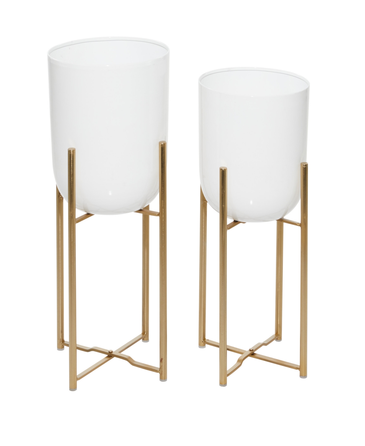Cosmoliving Metal Indoor Outdoor Dome Planter With Removable Stand Set Of 2 In White