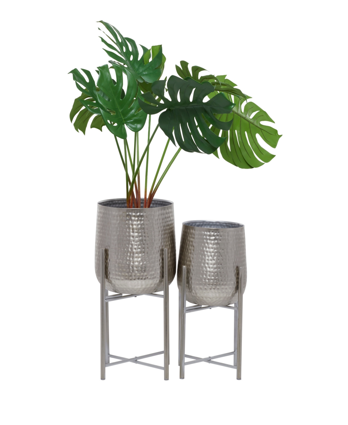 Metal Deep Recessed Dome Planter with Removable Stand Set of 2 - Gold