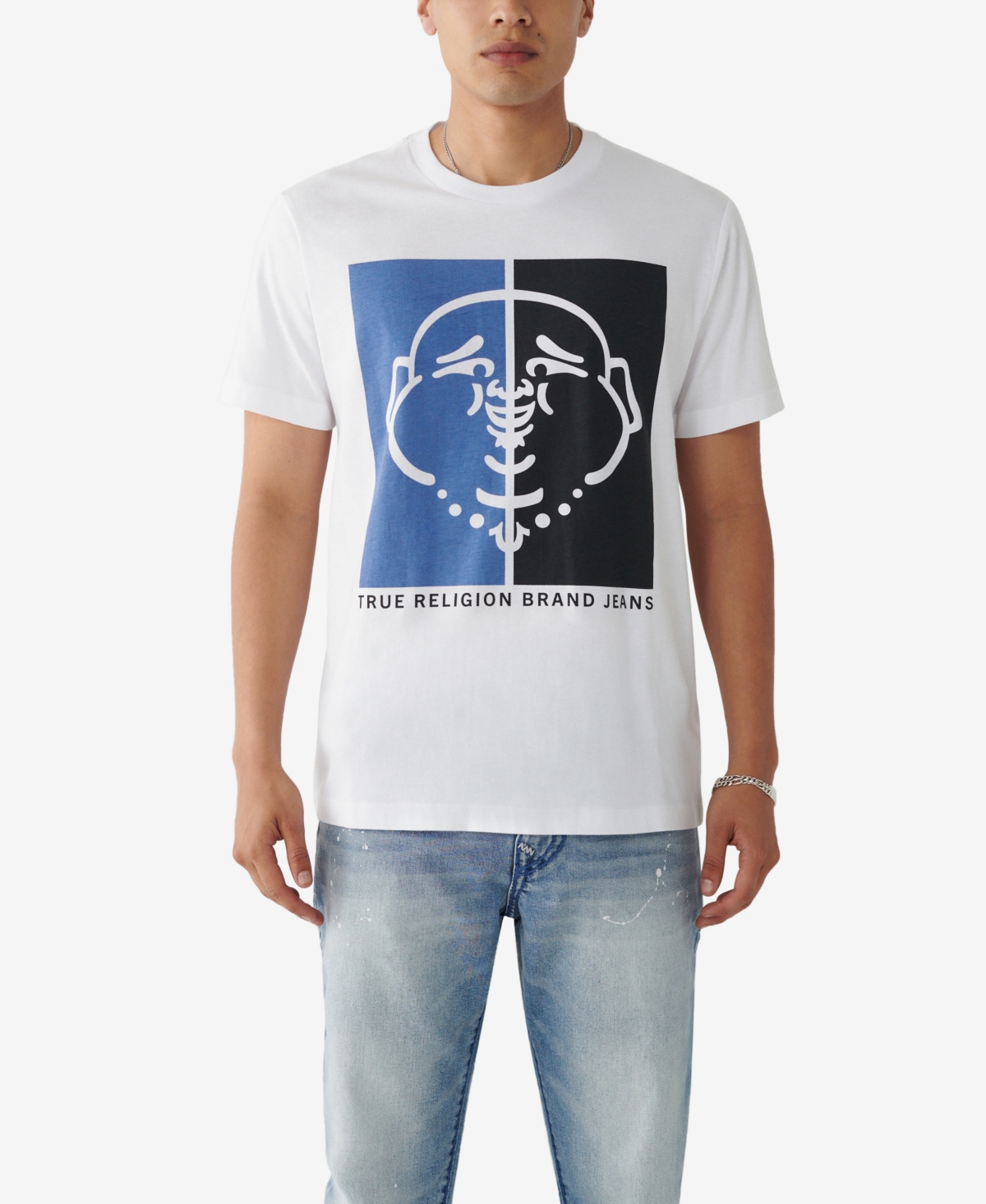 True Religion Men's Short Sleeve Two Tone Buddha Face T-shirt In Optic White