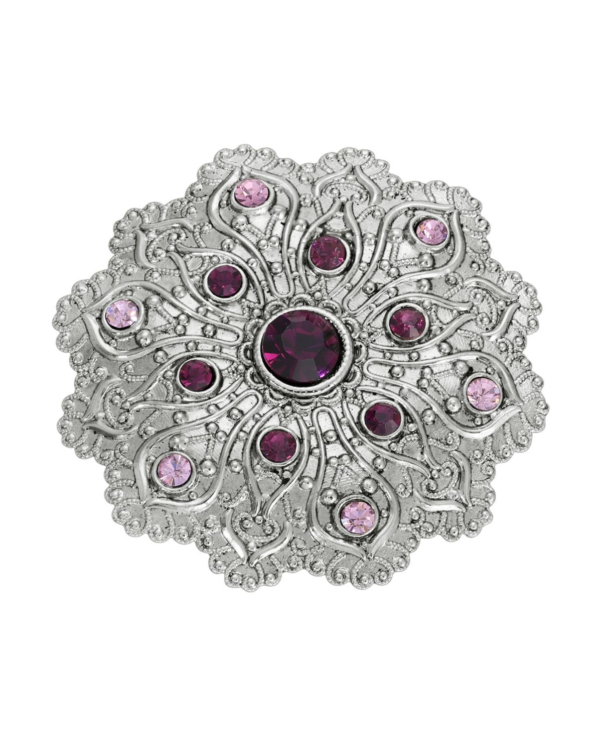 2028 Crystal Silver-tone Flower Brooch In Purple
