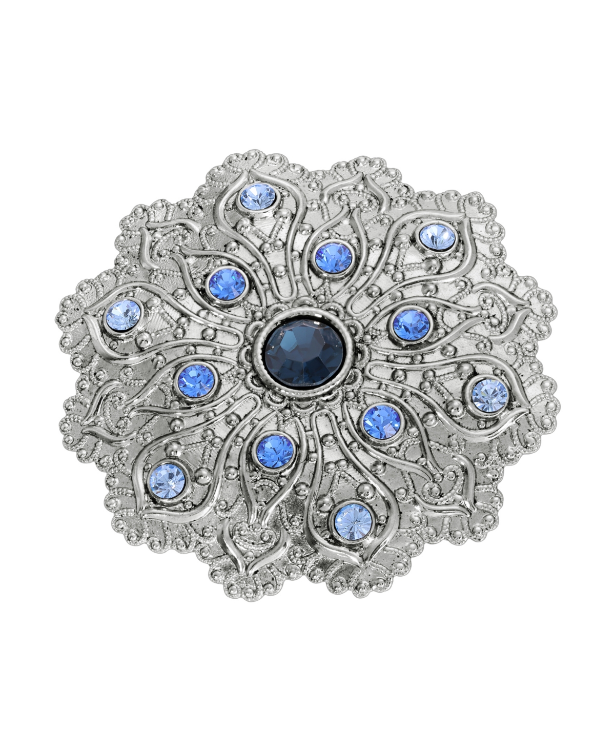 2028 Crystal Silver-tone Flower Brooch In Blue