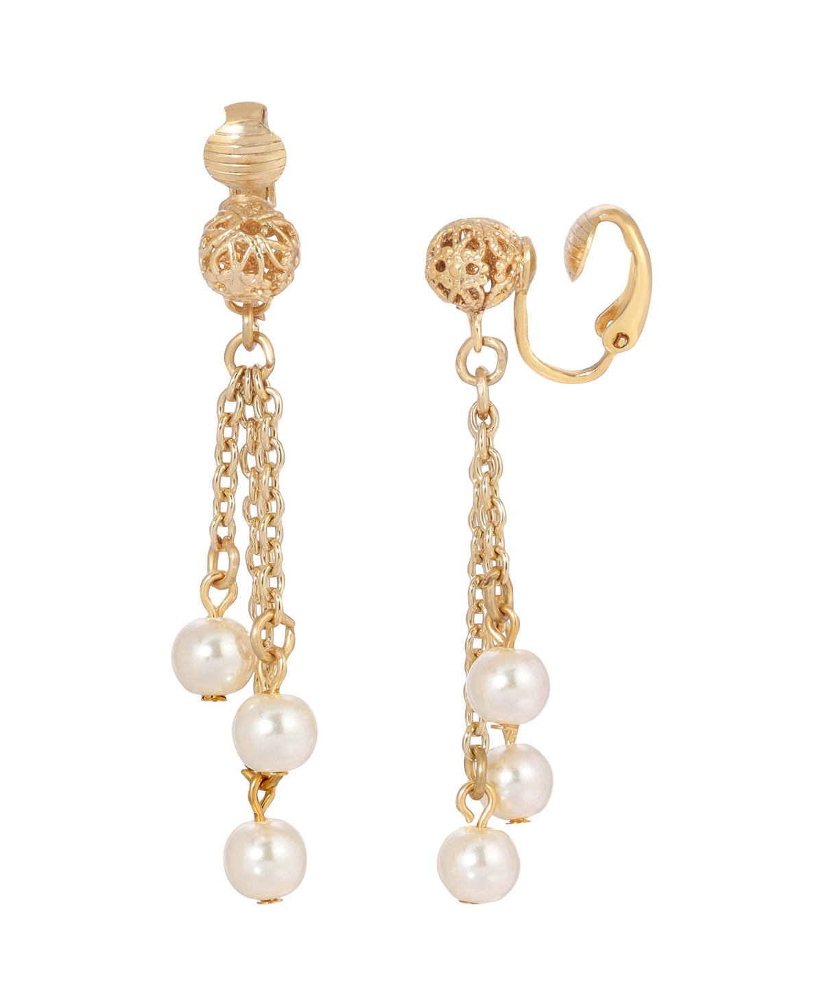 2028 Imitation Pearl Linear Clip Earring In White