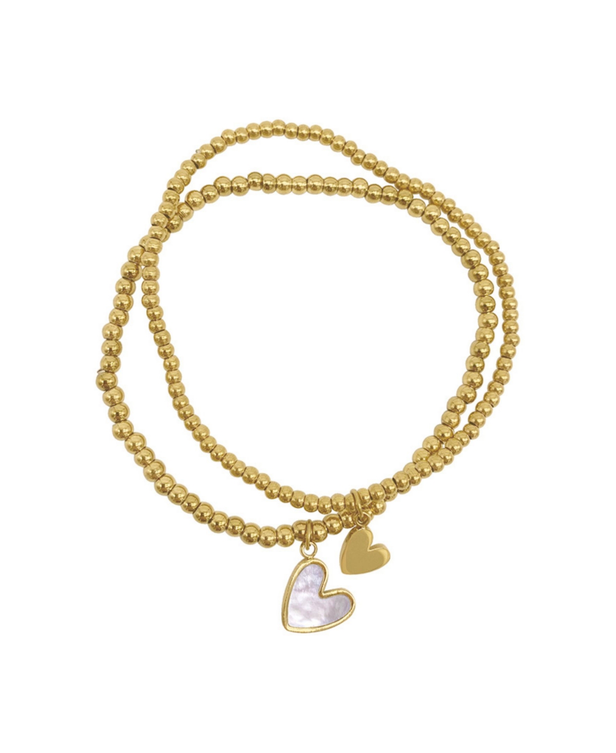 Shop Adornia 14k Gold Plated Stretch Heart Ball Bracelets With Imitation Mother Of Pearl, 2 Pieces