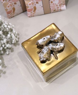 Square Decorative Box with Flower Design on the Lid, 4" L