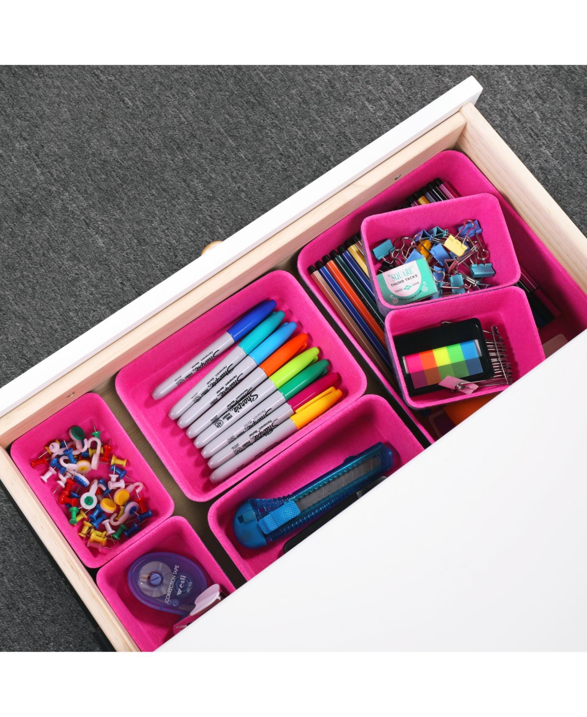Shop Welaxy Felt 7 Piece Drawer Organizer Tray Set In Hot Pink