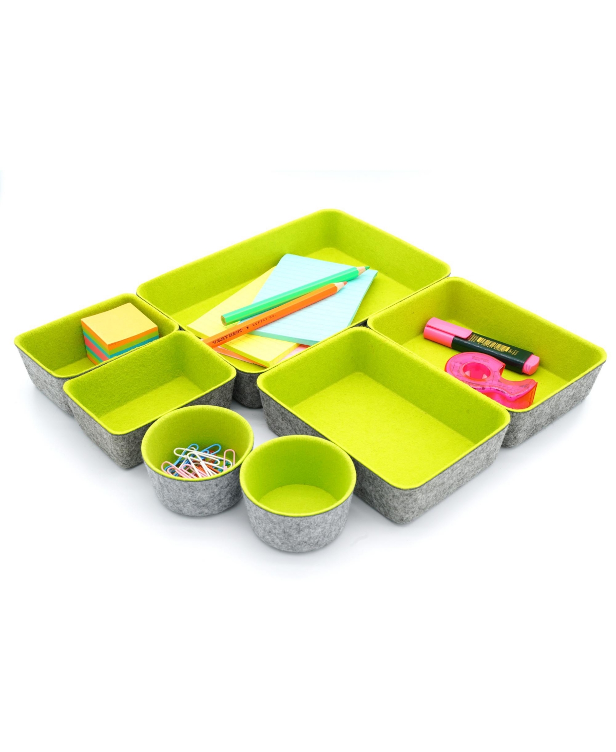 Shop Welaxy 7 Piece Felt Drawer Organizer Set With Round Cups And Trays In Green