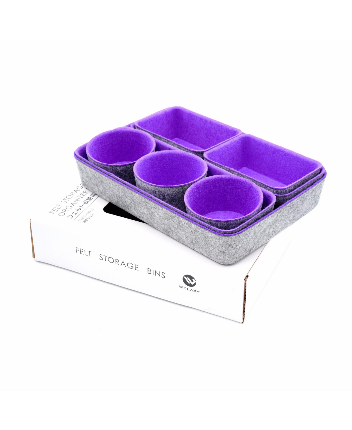 Welaxy 8 Piece Felt Drawer Organizer Set With Round Cups And Trays In Purple