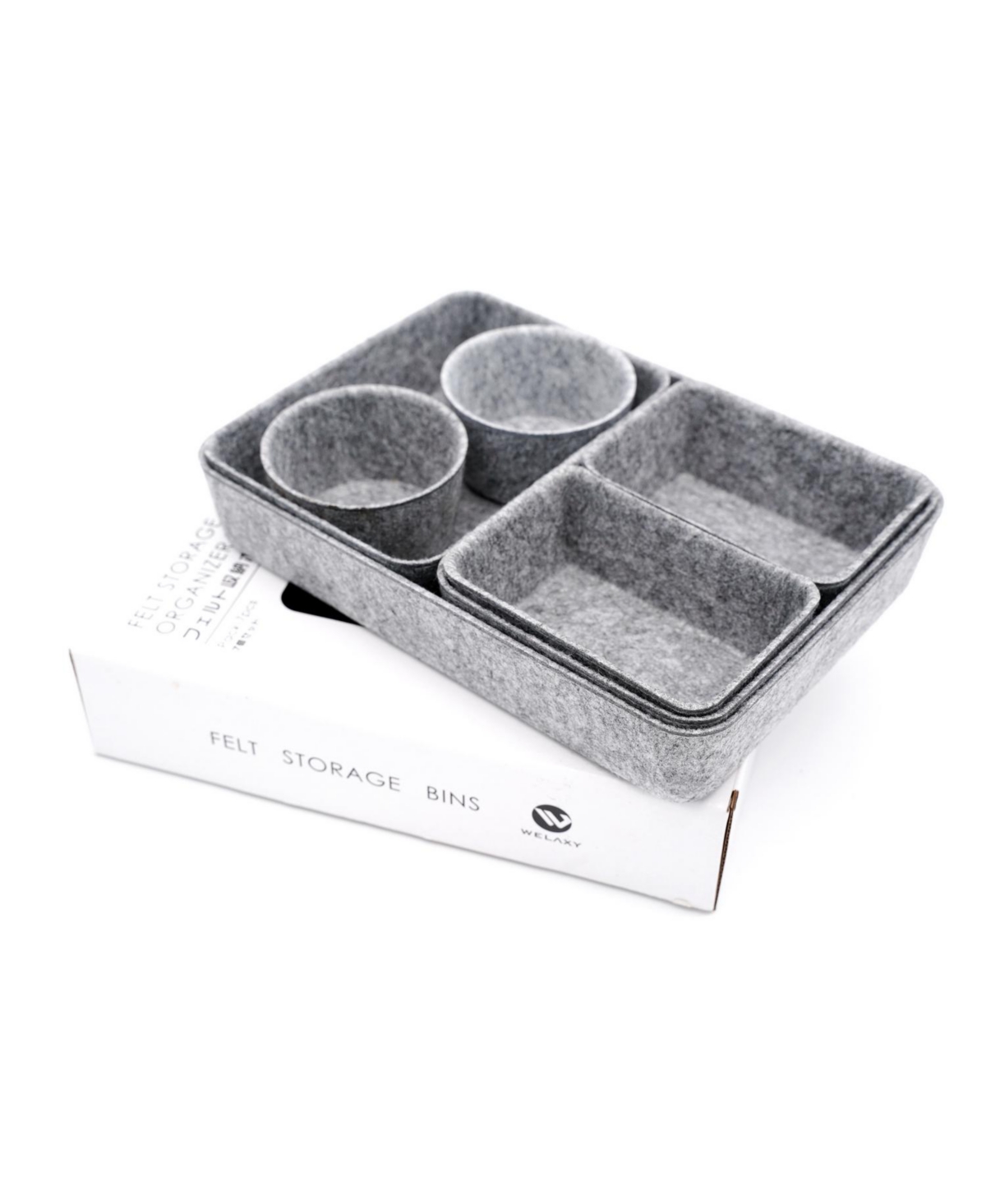 7 Piece Felt Drawer Organizer Set with Round Cups and Trays - Gray