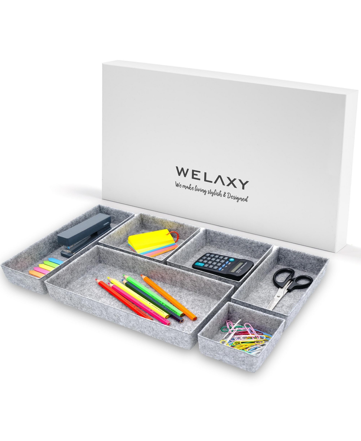 Shop Welaxy Deluxe 6 Piece Rectangular Organizer Bins Gift Boxed Set In Gray