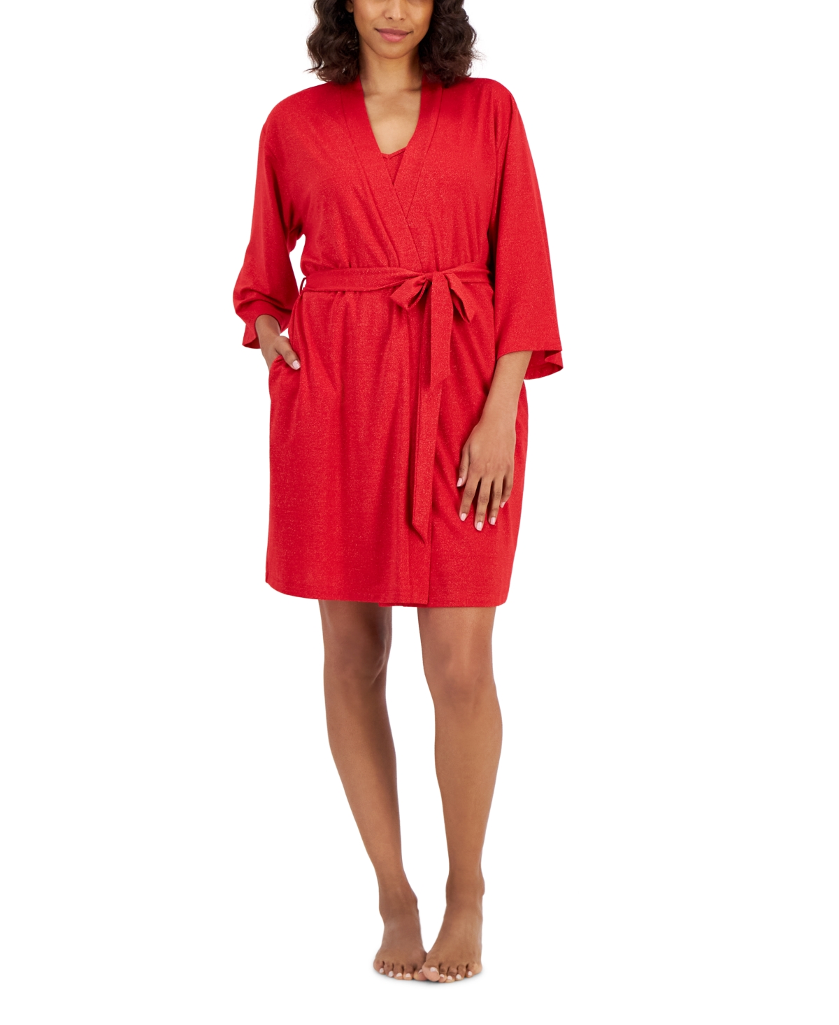 Inc International Concepts Women's 2-pc. Sparkle Robe & Chemise Set, Created For Macy's In Infrared Sparkl