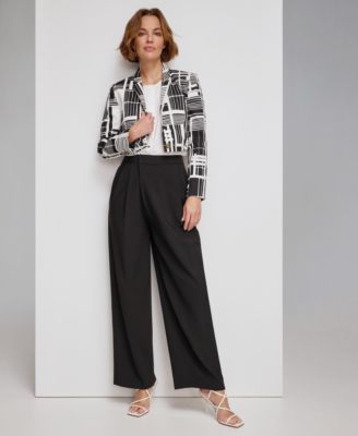 Women's Printed Cropped Jacket, Crewneck Top & Pants