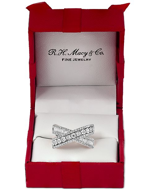 alfani EFFY Collection EFFY® Diamond Round & Baguette Crossover Statement Ring in White Gold (3/4 ct. t.w.) (Also available in 14k Gold) Jewelry & Watches