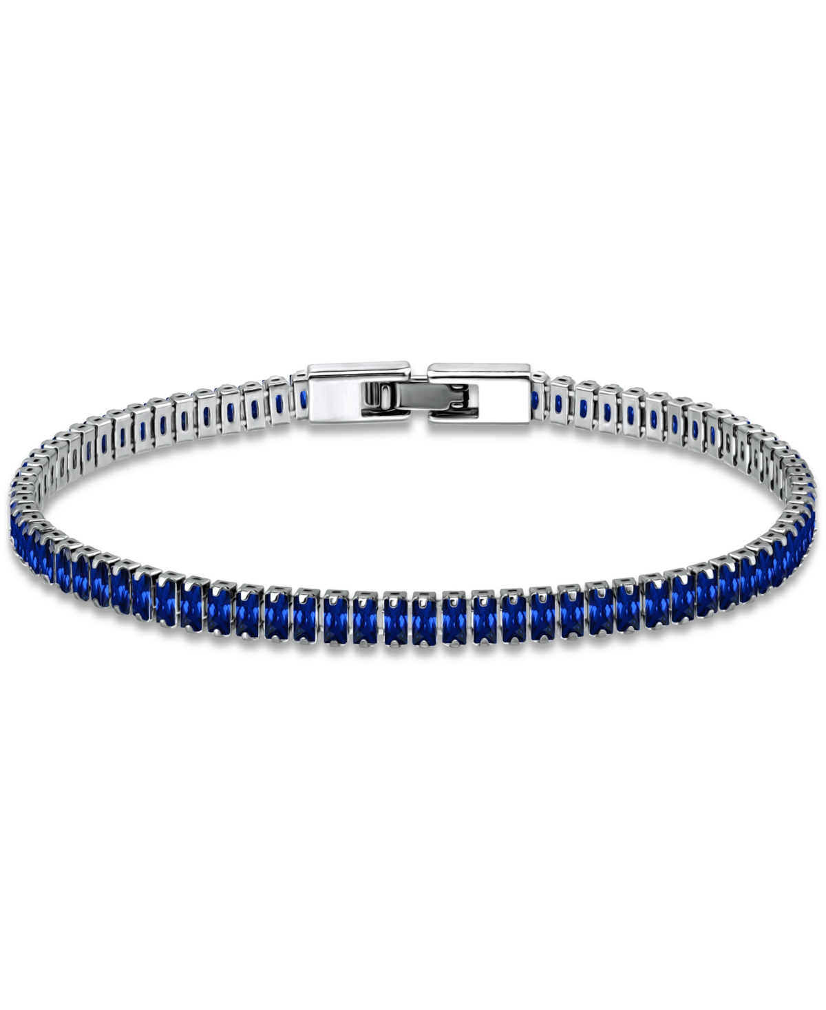 Giani Bernini Cubic Zirconia Baguette Tennis Bracelet In Sterling Silver, Created For Macy's In Blue