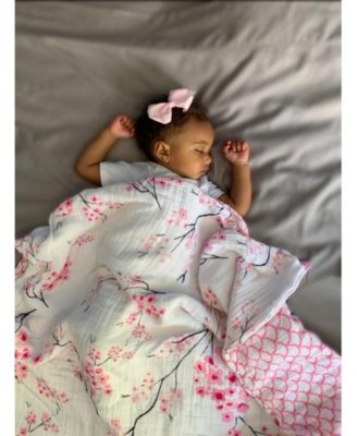 Baby Certified Organic Muslin Four-Layer Reversible All Season Snug Blanket, Cherry Blossom