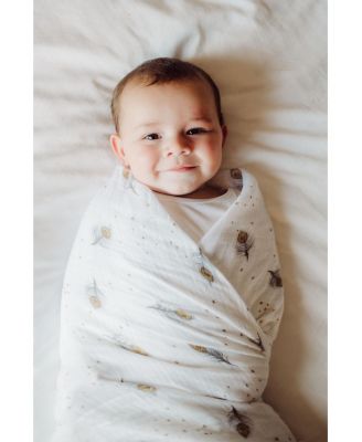 Baby GOTS Certified Organic Cotton Muslin Swaddle, Magical Feathers