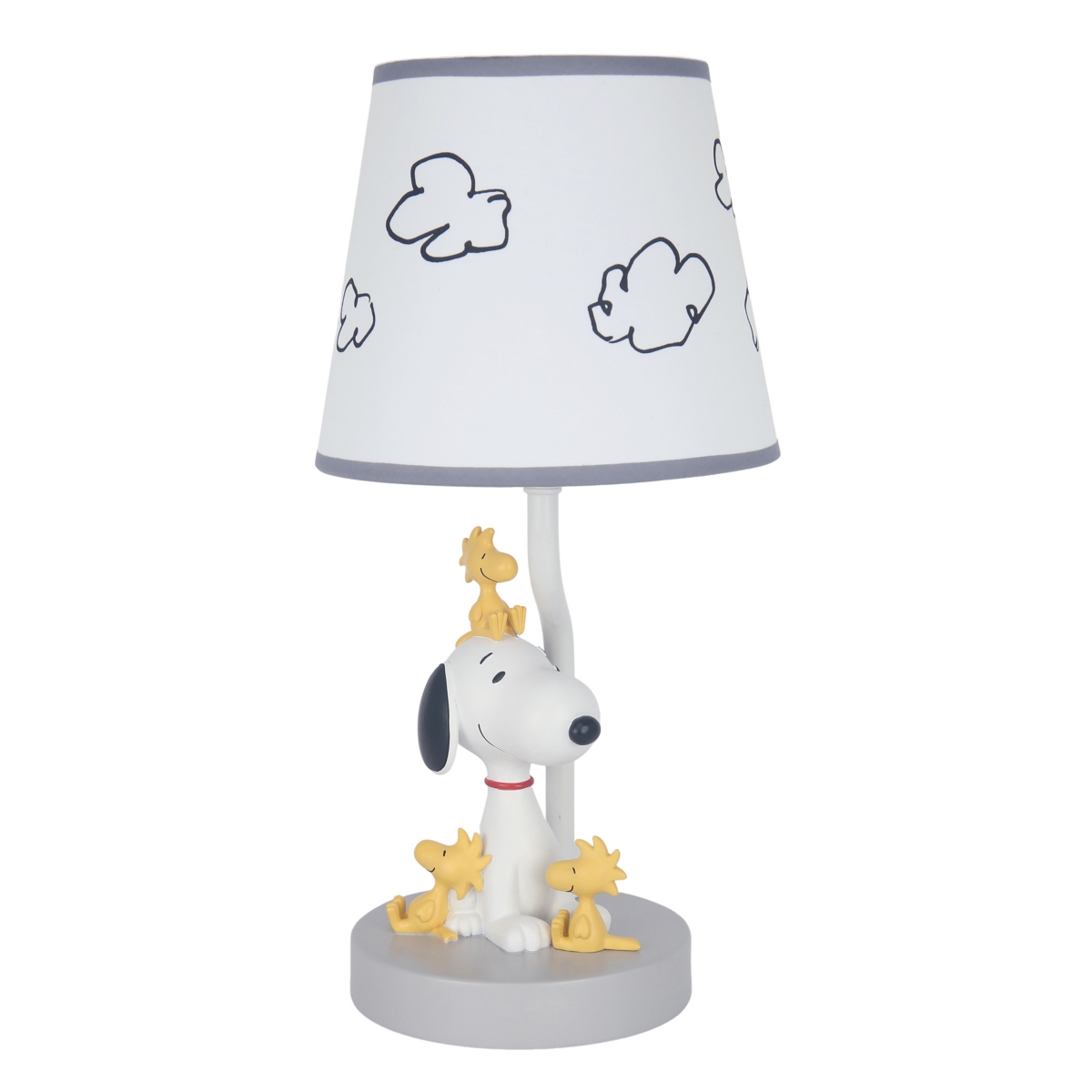 Lambs & Ivy Classic Snoopy & FriendsGray Nursery Lamp with Shade & Bulb - White