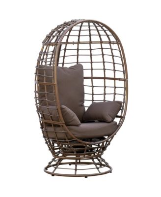 Wicker Egg Chair, 360 Rotating Indoor Outdoor Boho Basket Seat with Cushion and Pillows for Backyard, Porch, Patio, Garden, Handwoven All-Weather PE Rattan, Steel Frame, Brown
