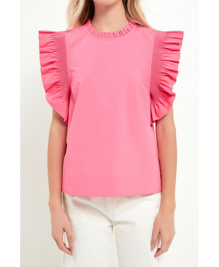 English Factory Women's Ruffle Sleeve Poplin Top - Macy's