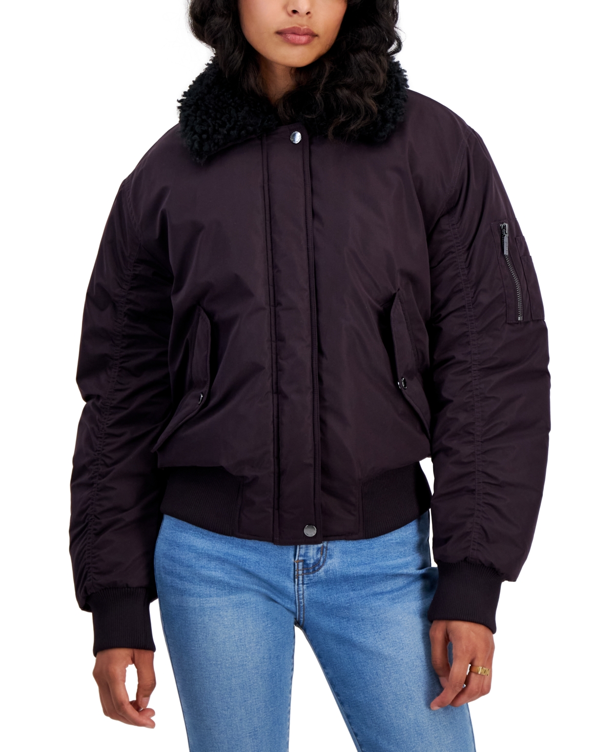 Collection B Juniors' Trendy Lined-Collar Bomber Puffer Coat
