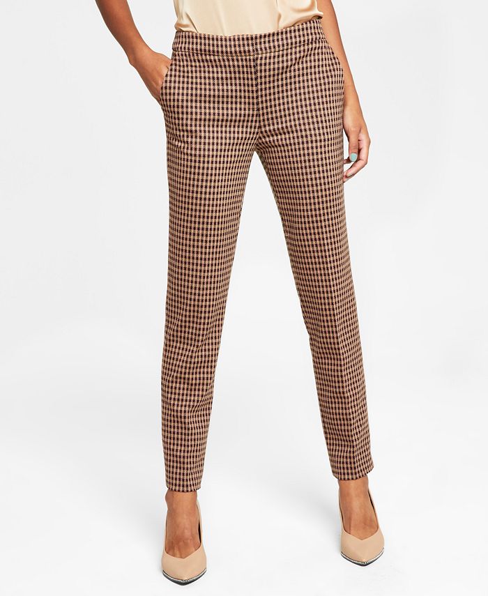 Bar III Women's Houndstooth High-Rise Straight-Leg Ankle Pants