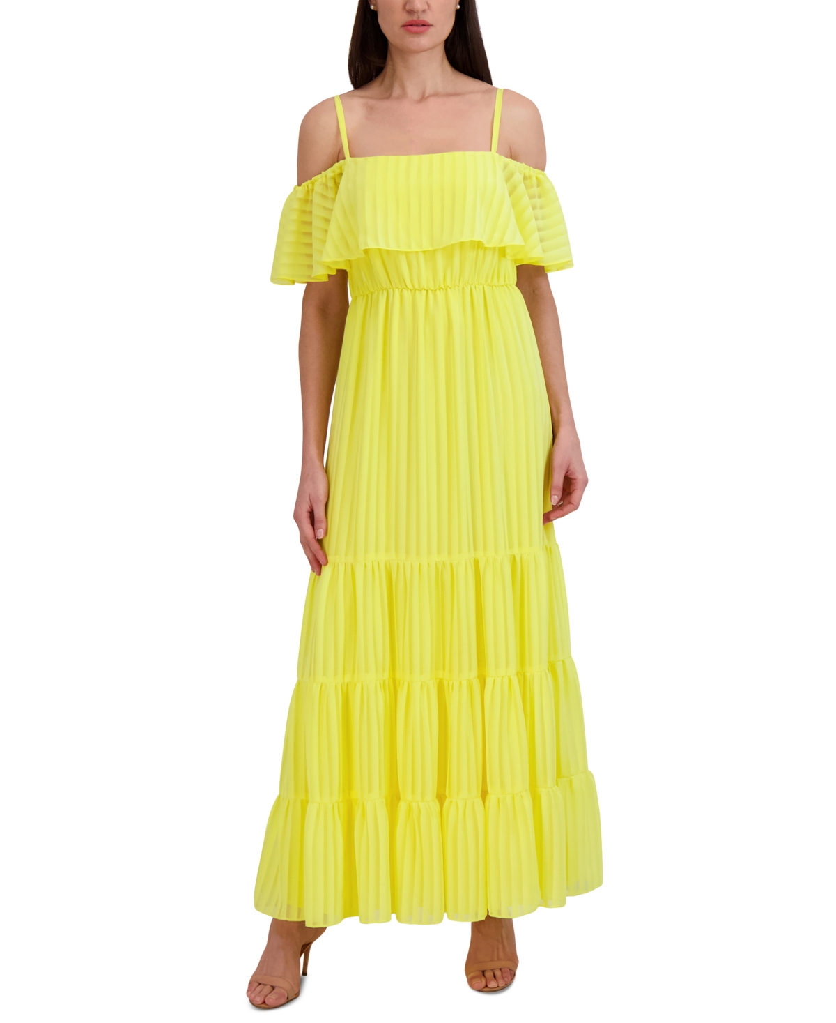 Women's Off-The-Shoulder Tiered Chiffon Maxi Dress - Yellow
