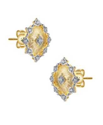 Modern 14K Gold Plated and Cubic Zirconia Floral Stud Earrings