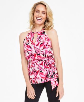 I.N.C. International Concepts - Women's Printed Wrap-Front Keyhole Halter Top