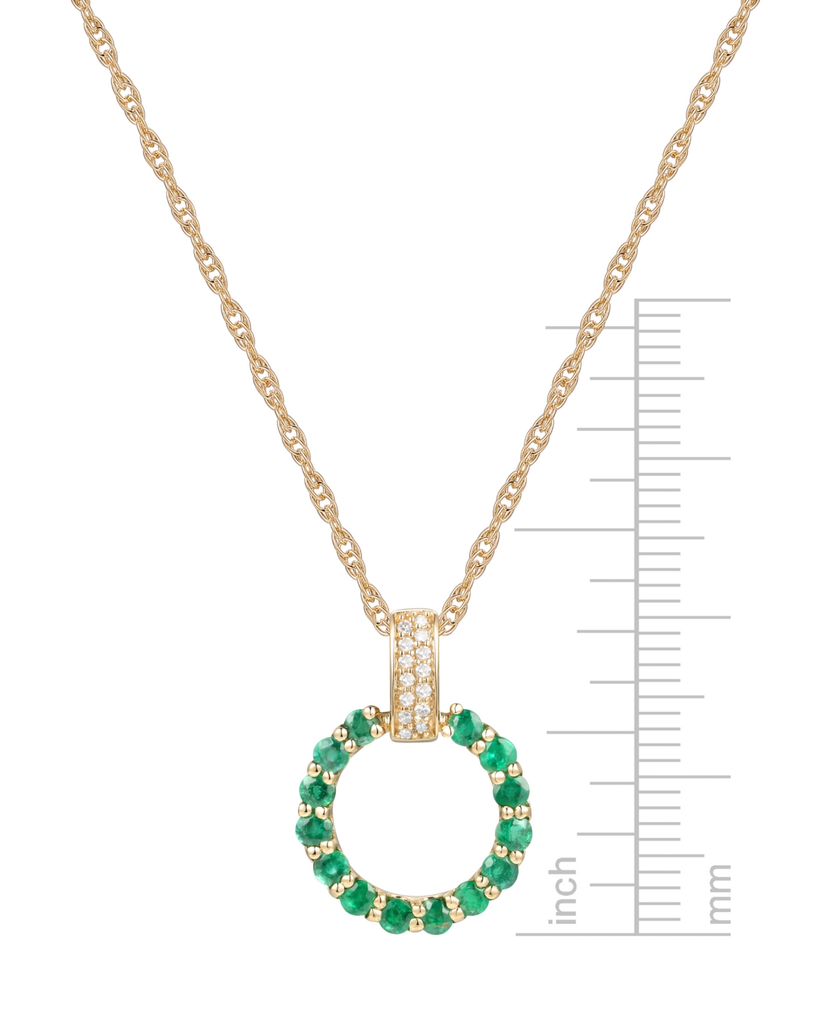 Macy's Gemstone & Diamond (1/20 Ct. T.w.) Circle 18" Pendant Necklace In 14k Gold In Emerald,yellow Gold