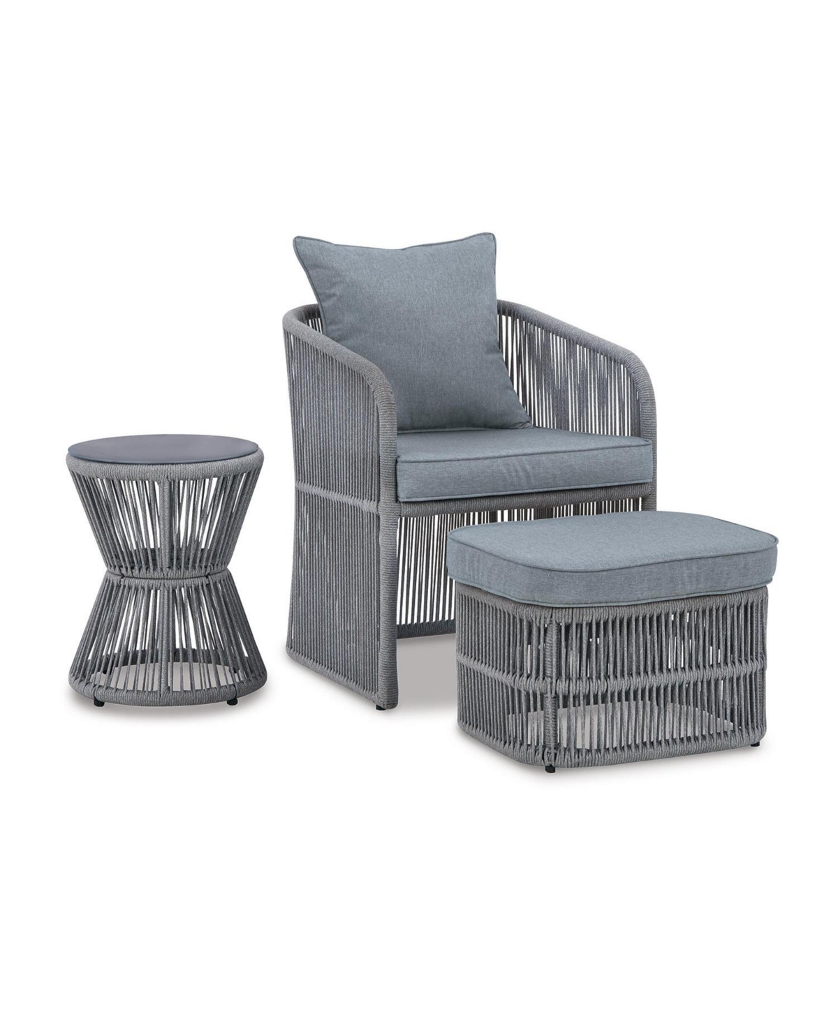 Signature Design By Ashley Coast Island Outdoor Chair, Ottoman And Table, Set Of 3 In Gray
