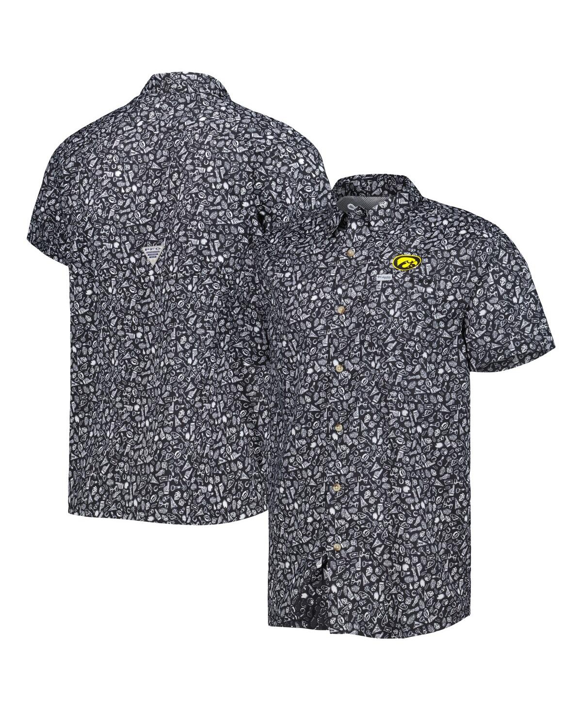 Shop Columbia Men's  Black Iowa Hawkeyes Super Slack Tide Omni-shade Team Button-up Shirt