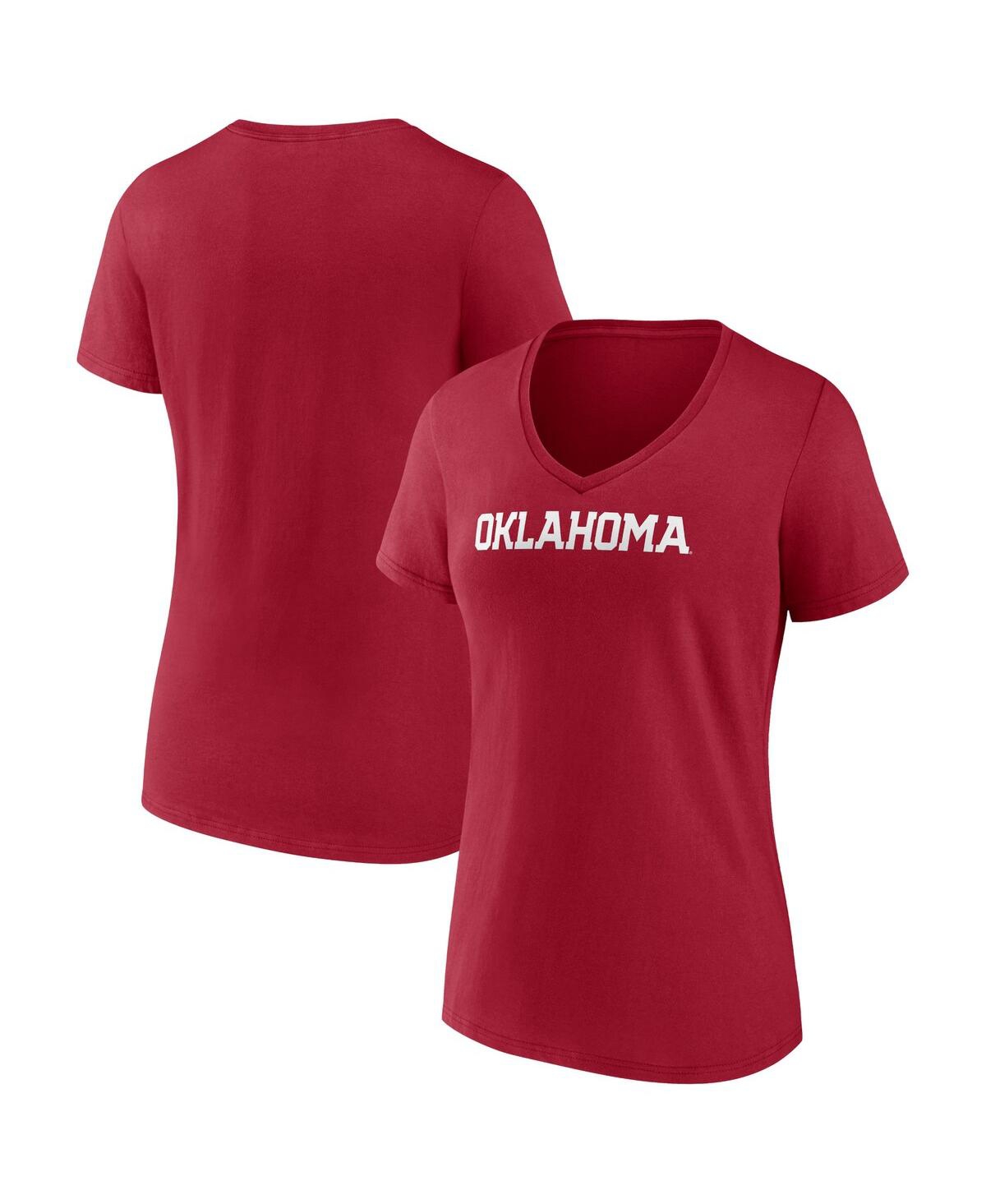 Fanatics Women's  Branded Crimson Oklahoma Sooners Evergreen Campus Long Sleeve V-neck T-shirt