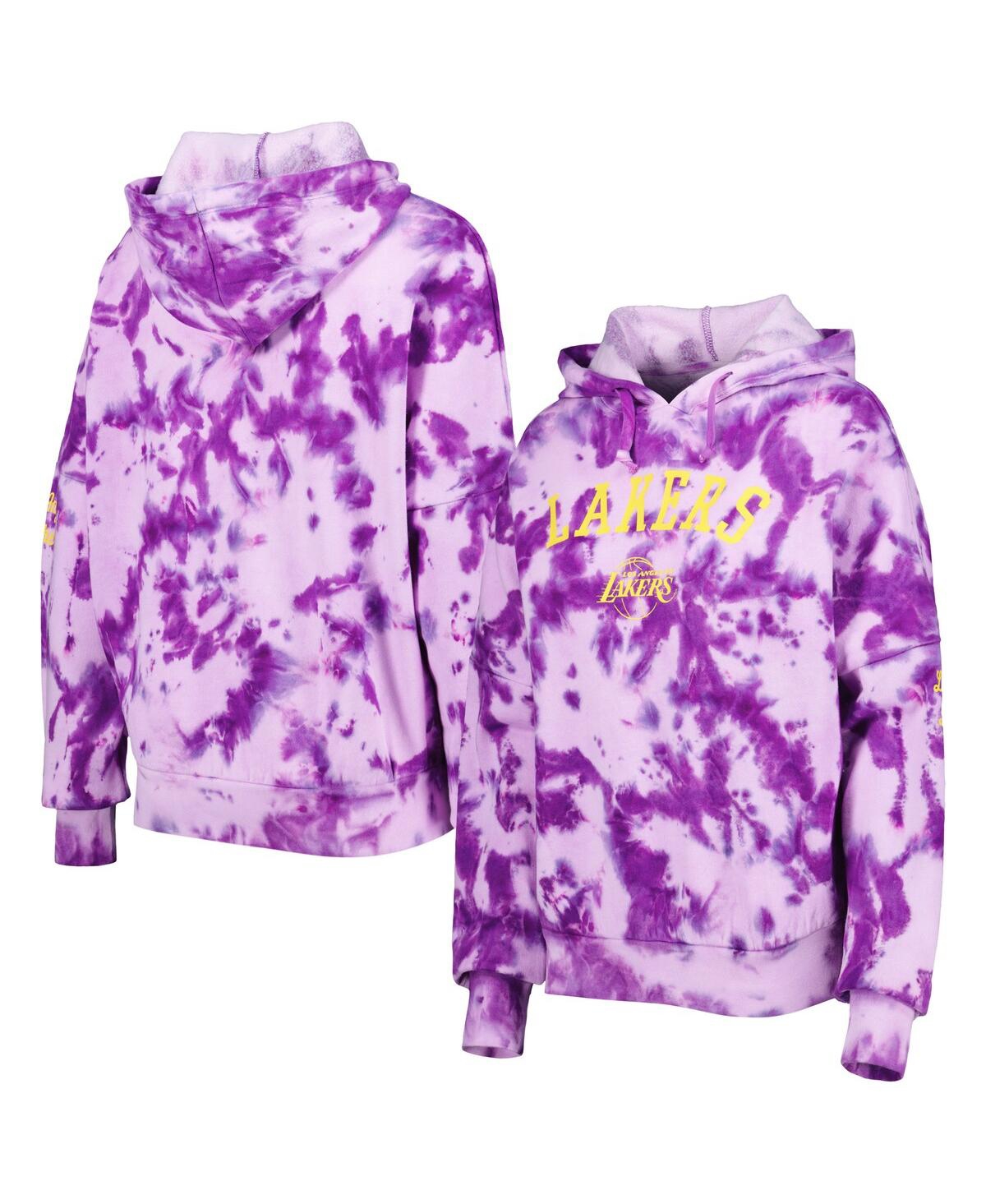 Shop New Era Women's  Purple Los Angeles Lakers Brushed Cotton Tie-dye Pullover Hoodie