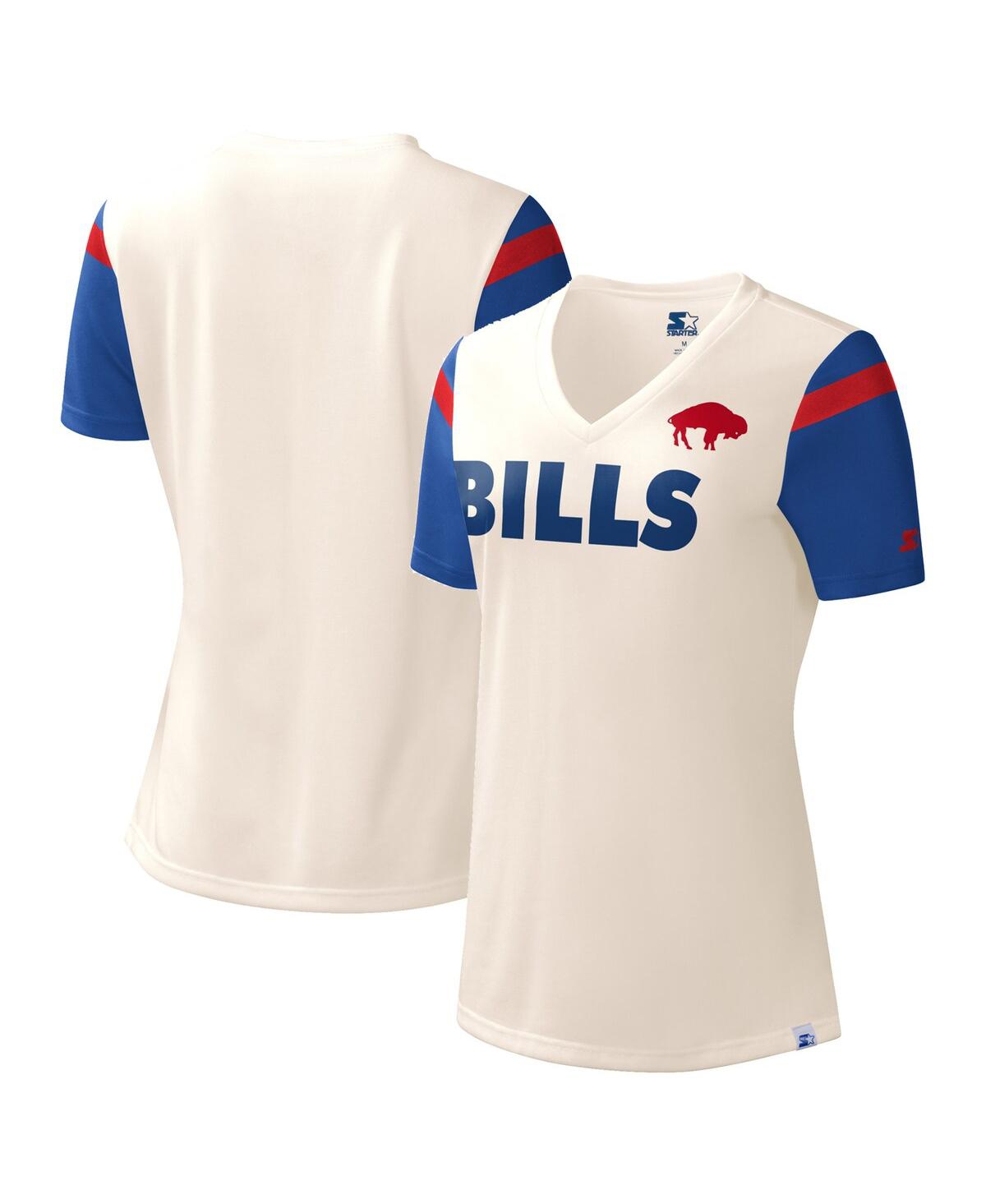 Shop Starter Women's  White Buffalo Bills Kick Start V-neck T-shirt