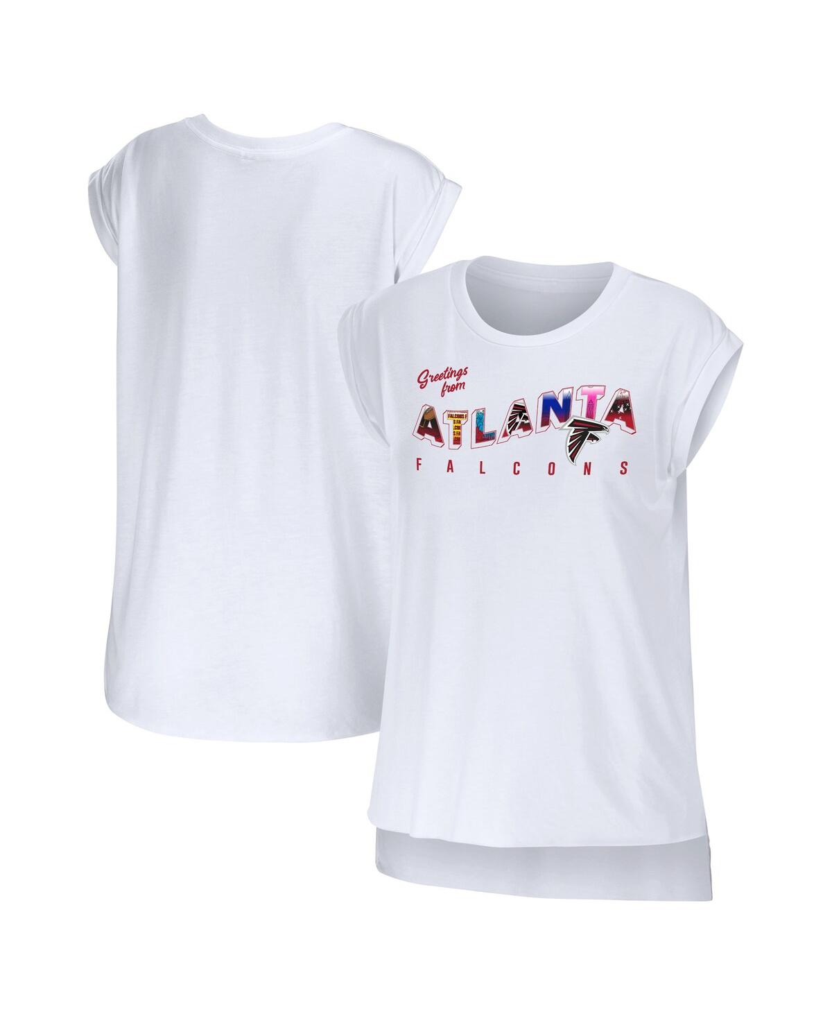 Shop Wear By Erin Andrews Women's  White Atlanta Falcons Greetings From Muscle T-shirt