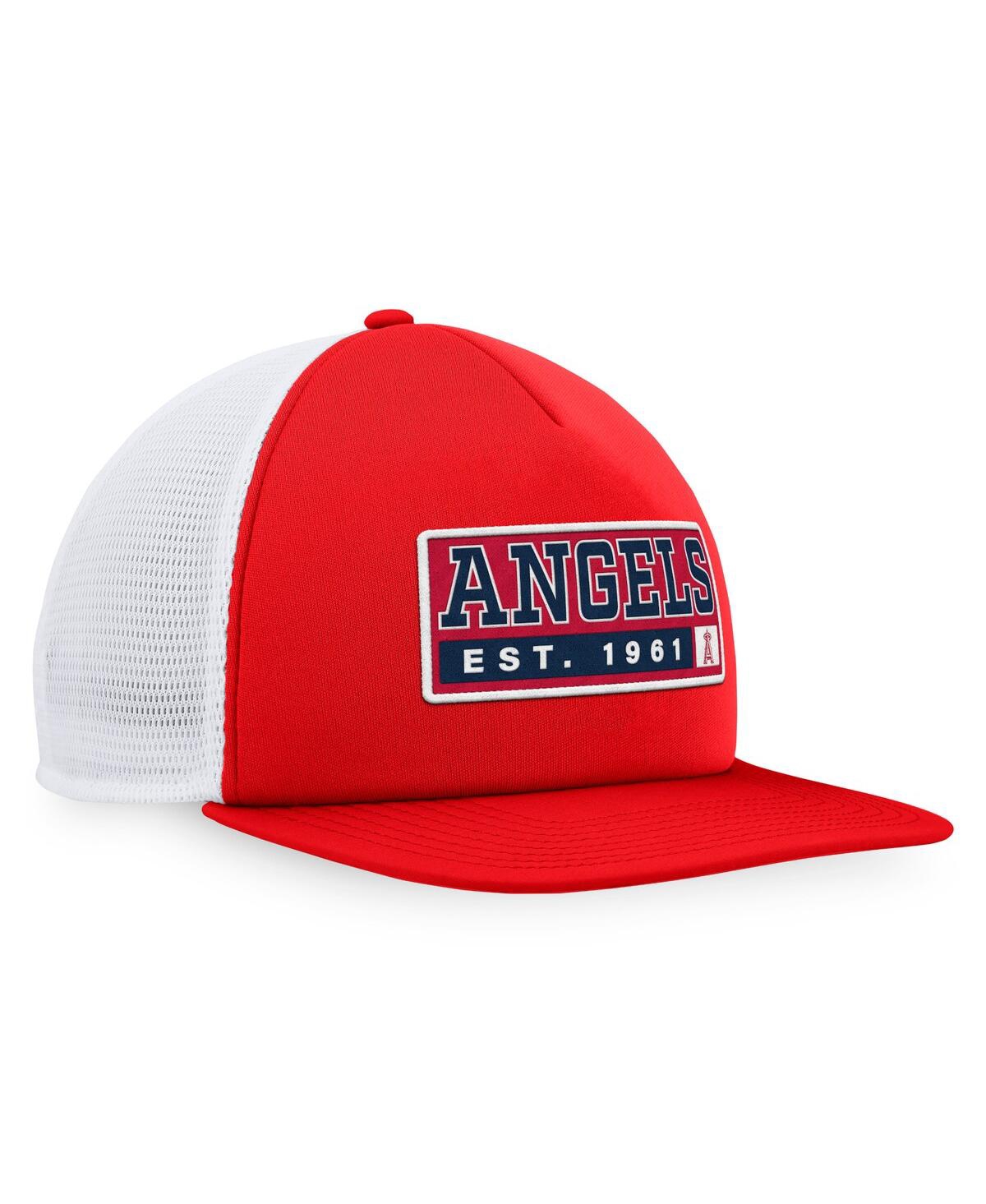 Shop Majestic Men's  Red, White Los Angeles Angels Foam Trucker Snapback Hat In Red,white