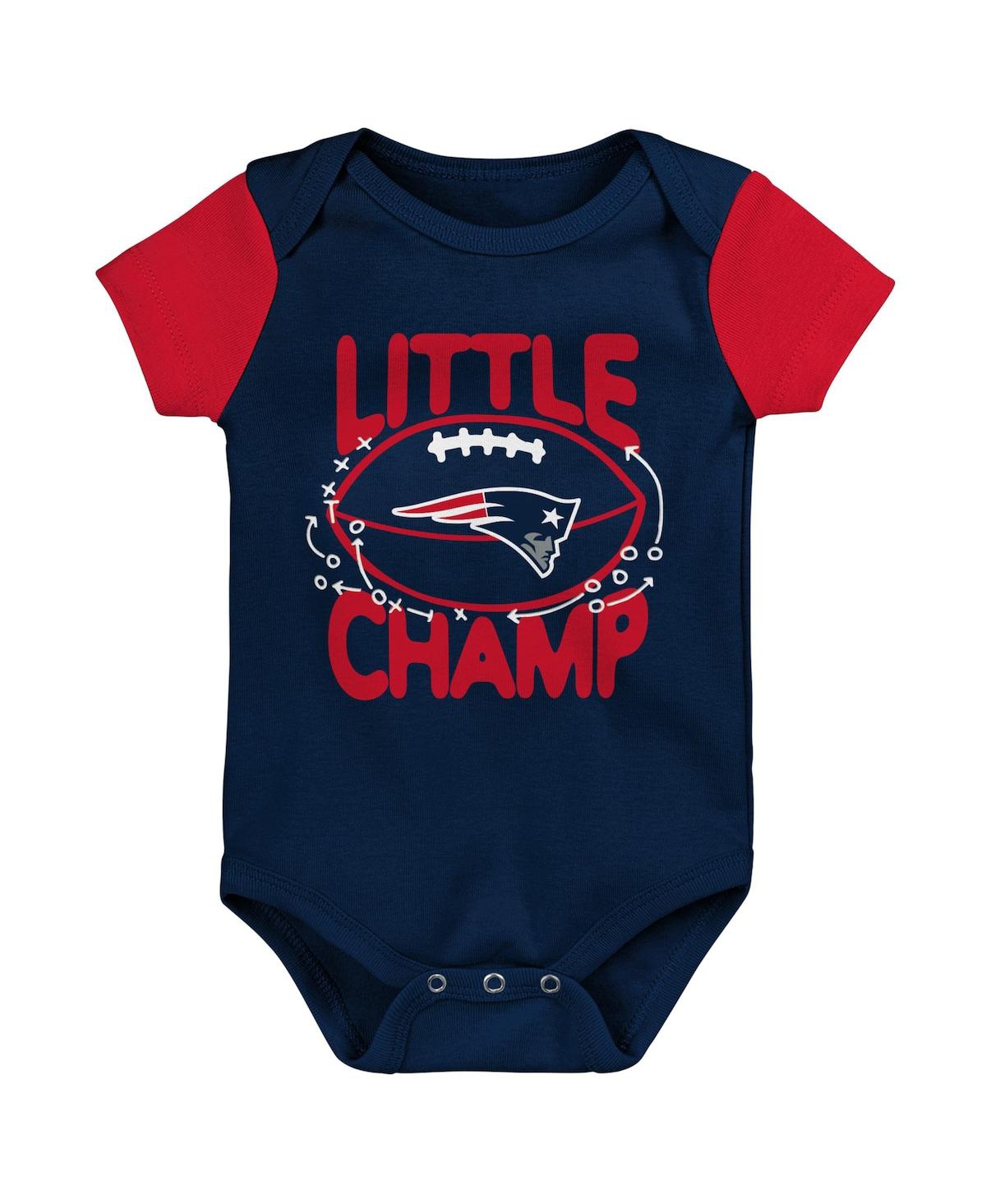 Outerstuff Newborn And Infant Boys And Girls Navy, Red New England Patriots Little Champ Three-piece Bodysuit B In Navy,red