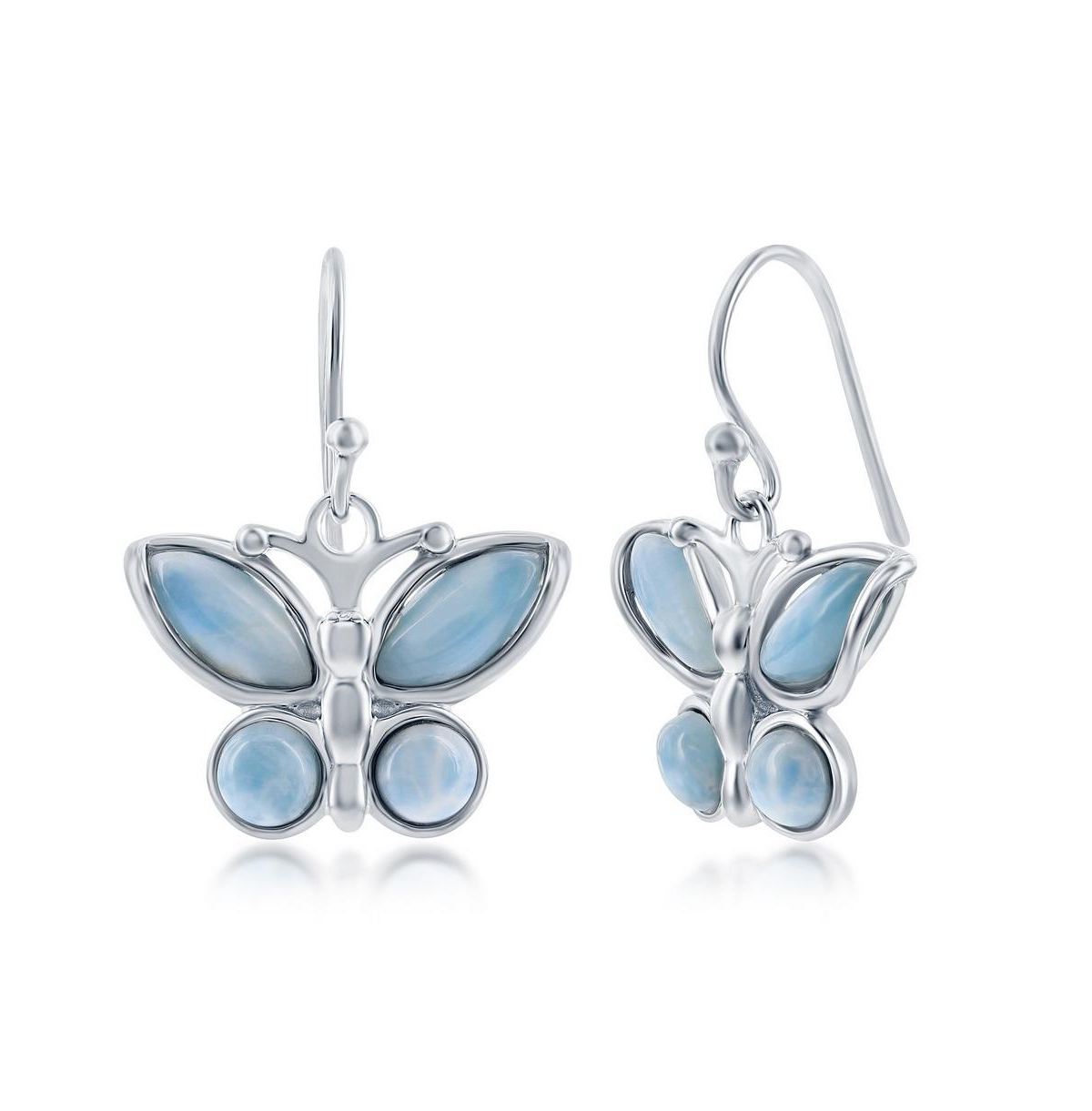Sterling Silver Larimar Butterfly Earrings - Blue