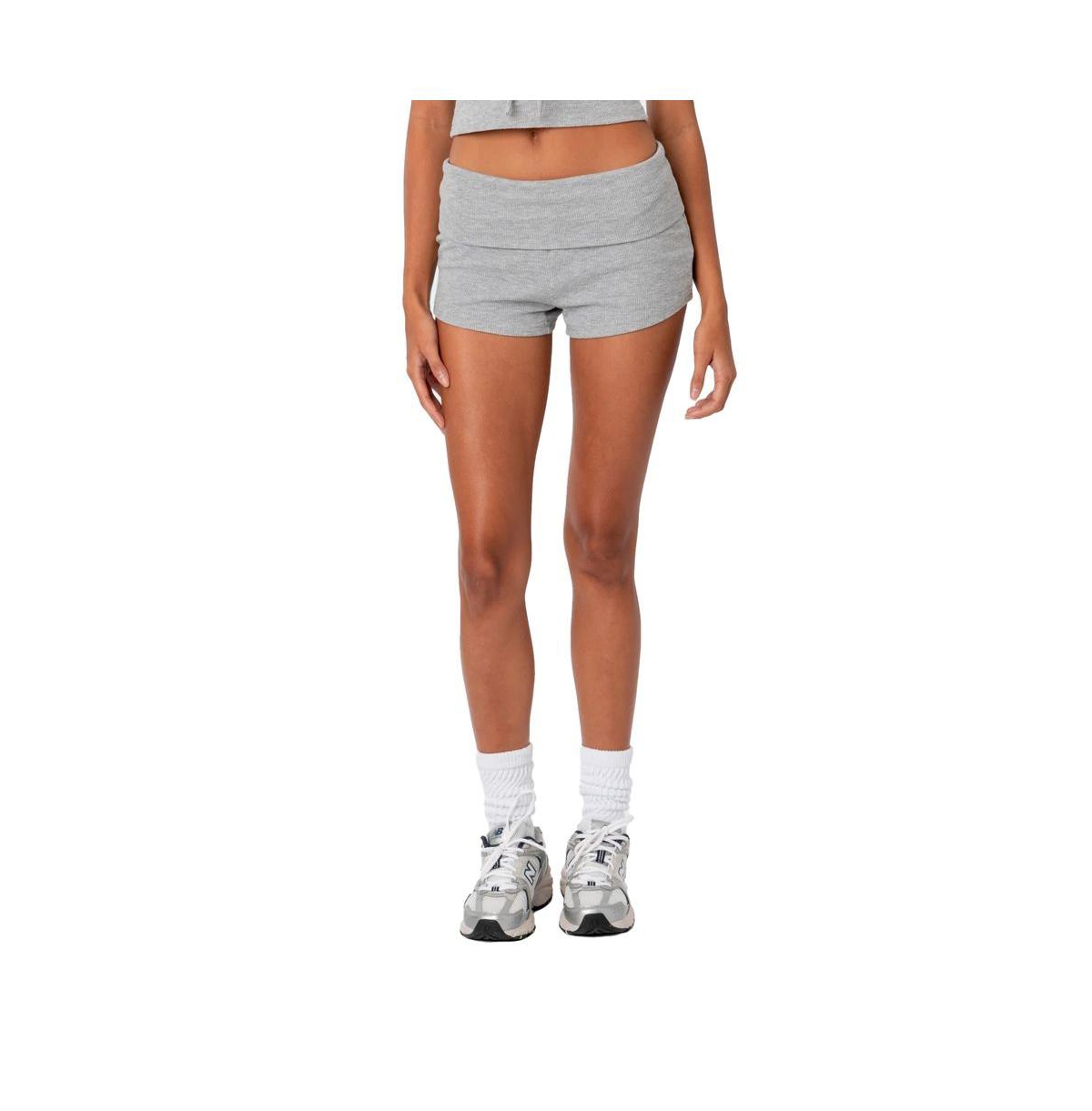 Edikted Women's Lizzy Foldover Waffle Shorts In Gray-melange